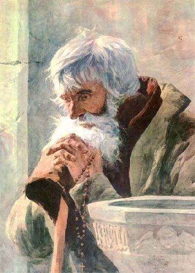 unknow artist Praying old man. Spain oil painting art